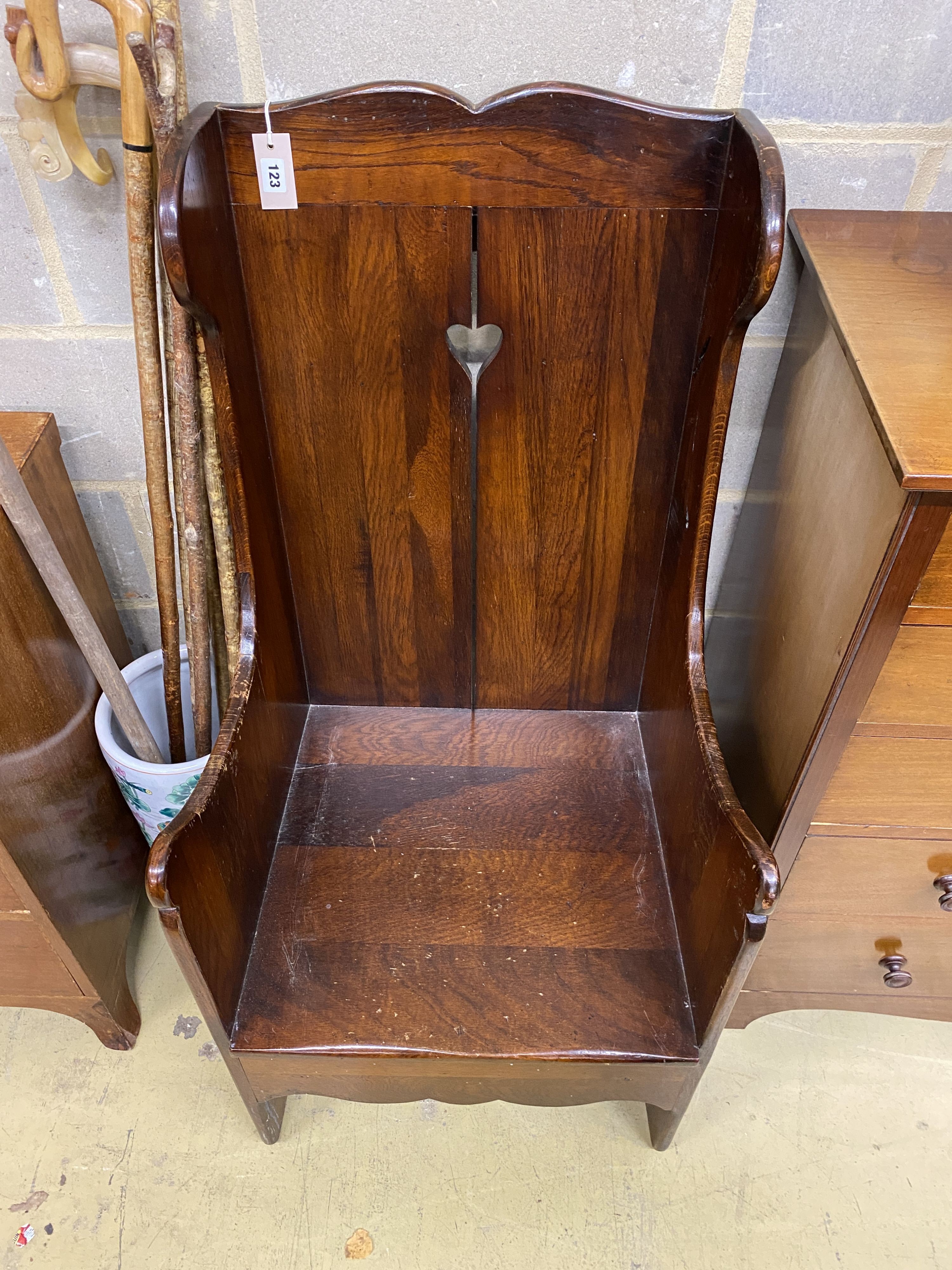 A 19th century oak 'shepherd' chair, width 54cm, depth 50cm, height 117cm